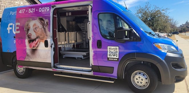 Interior of the Fur Sure mobile grooming van used for calm nail trim appointments